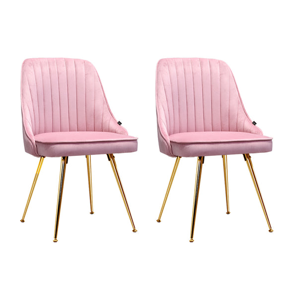 NNEDSZ Set of 2 Dining Chairs Retro Chair Cafe Kitchen Modern Iron Legs Velvet Pink