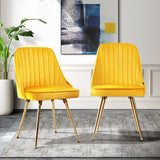 NNEDSZ Set of 2 Dining Chairs Retro Chair Cafe Kitchen Modern Metal Legs Velvet Yellow