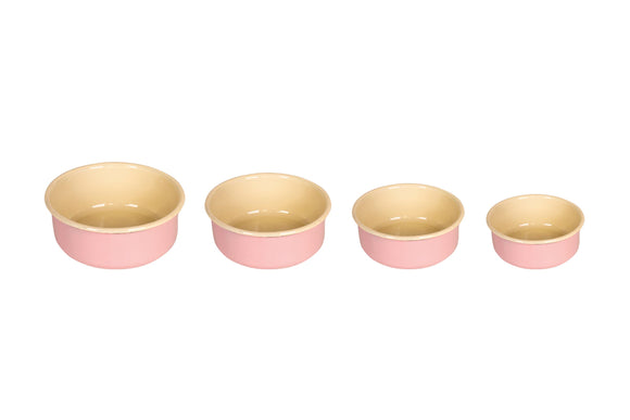 NNEKG urbanStyle Romanian Enamelware Round Bowl 4 Piece Set (Dusty Pink 10cm 12cm 14cm & 16cm)