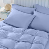 NNEDSZ Comfort 2000TC 6 Piece Bamboo Sheet & Quilt Cover Set Cooling Breathable Queen Light Blue