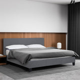 NNEDSZ   Luxury Bed Frame Base And Headboard Solid Wood Padded Linen Fabric - King - Grey