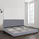 NNEDSZ   Luxury Bed Frame Base And Headboard Solid Wood Padded Linen Fabric - King - Grey