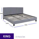 NNEDSZ   Luxury Bed Frame Base And Headboard Solid Wood Padded Linen Fabric - King - Grey