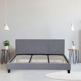 NNEDSZ   Luxury Bed Frame Base And Headboard Solid Wood Padded Linen Fabric - King - Grey