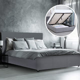NNEDSZ  Luxury Gas Lift Bed Frame Base And Headboard With Storage - Queen - Grey