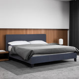 NNEDSZ   Luxury Bed Frame Base And Headboard Solid Wood Padded Linen Fabric - Queen - Charcoal