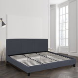 NNEDSZ   Luxury Bed Frame Base And Headboard Solid Wood Padded Linen Fabric - Queen - Charcoal