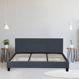 NNEDSZ   Luxury Bed Frame Base And Headboard Solid Wood Padded Linen Fabric - Queen - Charcoal