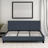 NNEDSZ   Luxury Bed Frame Base And Headboard Solid Wood Padded Linen Fabric - Queen - Charcoal