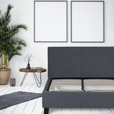 NNEDSZ   Luxury Bed Frame Base And Headboard Solid Wood Padded Linen Fabric - Queen - Charcoal