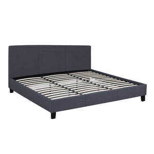 NNEDSZ   Luxury Bed Frame Base And Headboard Solid Wood Padded Linen Fabric - Queen - Charcoal
