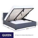 NNEDSZ   Luxury Gas Lift Bed Frame Base And Headboard With Storage - Queen - Charcoal