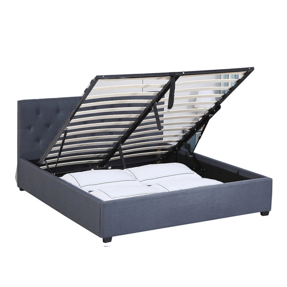 NNEDSZ   Luxury Gas Lift Bed Frame Base And Headboard With Storage - Queen - Charcoal