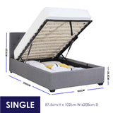 NNEDSZ   Luxury Gas Lift Bed Frame Base And Headboard With Storage - Single - Grey