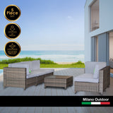 NNEDSZ  Decor 5 Piece Outdoor Sofa Set Rattan Oatmeal Black Patio Garden Lounge