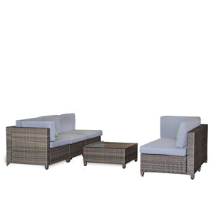 NNEDSZ  Decor 5 Piece Outdoor Sofa Set Rattan Oatmeal Black Patio Garden Lounge