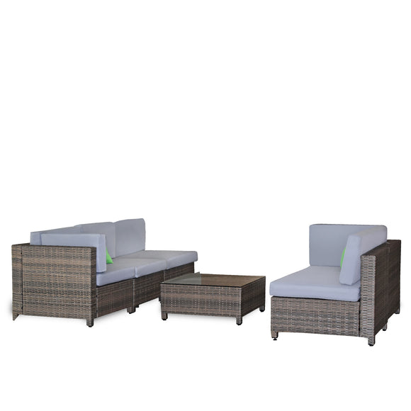 NNEDSZ  Decor 5 Piece Outdoor Sofa Set Rattan Oatmeal Black Patio Garden Lounge