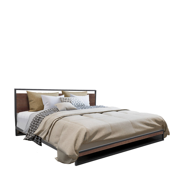 NNEDSZ  Decor  Bed Frame With Headboard Black Wood Steel Platform Bed - Single - Black