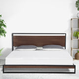 NNEDSZ  Decor  Bed Frame With Headboard Black Wood Steel Platform Bed - Double - Black
