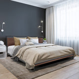 NNEDSZ  Decor  Bed Frame With Headboard Black Wood Steel Platform Bed - Double - Black