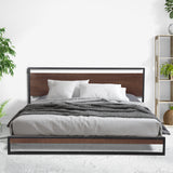 NNEDSZ  Decor  Bed Frame With Headboard Black Wood Steel Platform Bed - King - Black