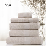NNEDSZ Comfort 5 Piece Cotton Bamboo Towel Set 450GSM Luxurious Absorbent Plush  Beige
