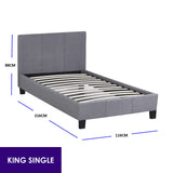 NNEDSZ   Luxury Bed Frame Base And Headboard Solid Wood Padded Linen Fabric - King Single - Grey
