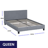 NNEDSZ   Luxury Bed Frame Base And Headboard Solid Wood Padded Linen Fabric - Queen - Grey