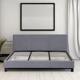 NNEDSZ   Luxury Bed Frame Base And Headboard Solid Wood Padded Linen Fabric - Queen - Grey