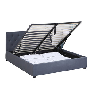 NNEDSZ   Luxury Gas Lift Bed Frame Base And Headboard With Storage - Single - Charcoal