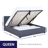 NNEDSZ   Luxury Gas Lift Bed Frame Base And Headboard With Storage - Queen - Grey