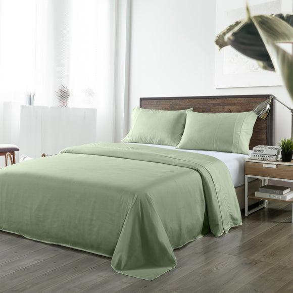 NNEDSZ Comfort Bamboo Blended Sheet & Pillowcases Set 1000TC Ultra Soft Bedding Queen Sage Green