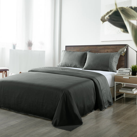 NNEDSZ Comfort Bamboo Blended Sheet & Pillowcases Set 1000TC Ultra Soft Bedding Queen Charcoal
