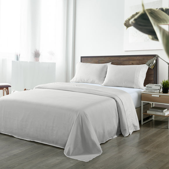 NNEDSZ Comfort Bamboo Blended Sheet & Pillowcases Set 1000TC Ultra Soft Bedding Queen Light Grey
