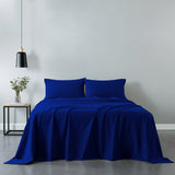 NNEDSZ Comfort Vintage Washed 100% Cotton Sheet Set Fitted Flat Sheet Pillowcases Single Royal Blue