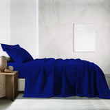 NNEDSZ Comfort Vintage Washed 100% Cotton Sheet Set Fitted Flat Sheet Pillowcases Single Royal Blue