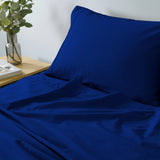 NNEDSZ Comfort Vintage Washed 100% Cotton Sheet Set Fitted Flat Sheet Pillowcases Single Royal Blue