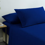 NNEDSZ Comfort Vintage Washed 100% Cotton Sheet Set Fitted Flat Sheet Pillowcases Single Royal Blue