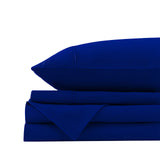 NNEDSZ Comfort Vintage Washed 100% Cotton Sheet Set Fitted Flat Sheet Pillowcases Single Royal Blue