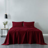 NNEDSZ Comfort Vintage Washed 100% Cotton Sheet Set Fitted Flat Sheet Pillowcases Single Mulled Wine