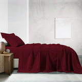 NNEDSZ Comfort Vintage Washed 100% Cotton Sheet Set Fitted Flat Sheet Pillowcases Single Mulled Wine
