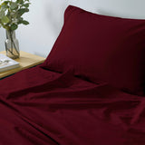 NNEDSZ Comfort Vintage Washed 100% Cotton Sheet Set Fitted Flat Sheet Pillowcases Single Mulled Wine