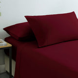 NNEDSZ Comfort Vintage Washed 100% Cotton Sheet Set Fitted Flat Sheet Pillowcases Single Mulled Wine