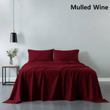 NNEDSZ Comfort Vintage Washed 100% Cotton Sheet Set Fitted Flat Sheet Pillowcases Single Mulled Wine