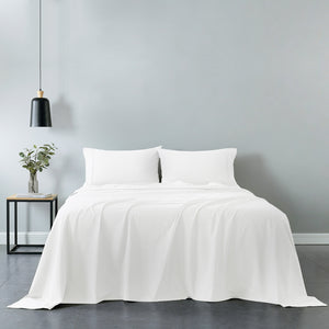 NNEDSZ Comfort Vintage Washed 100% Cotton Sheet Set Fitted Flat Sheet Pillowcases King White