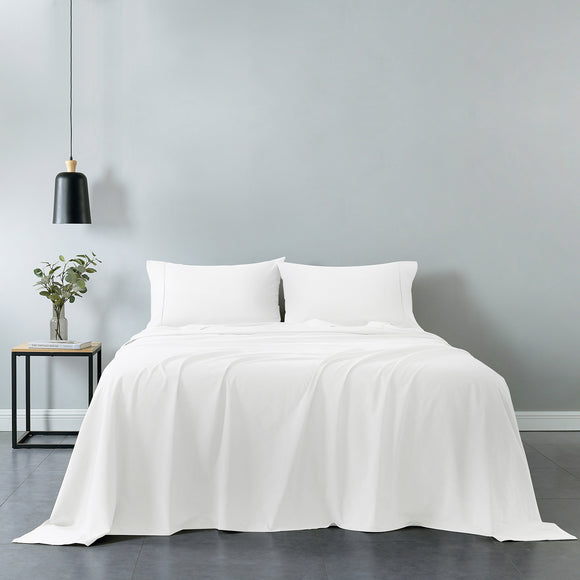 NNEDSZ Comfort Vintage Washed 100% Cotton Sheet Set Fitted Flat Sheet Pillowcases King White