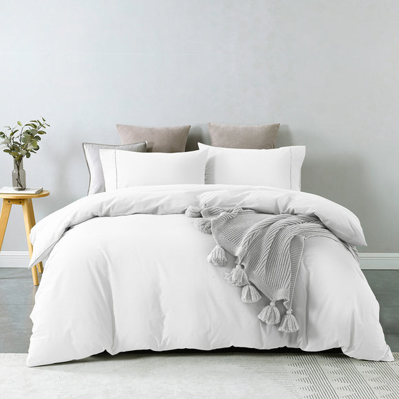 NNEDSZ Comfort Vintage Washed 100% Cotton Quilt Cover Set Bedding Ultra Soft Single White