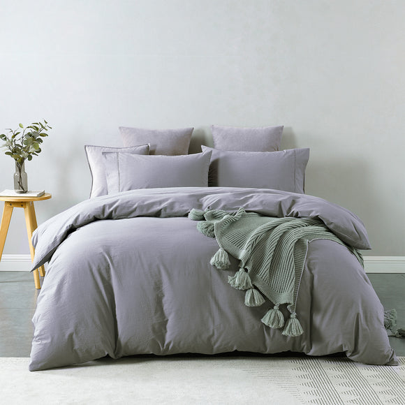 NNEDSZ Comfort Vintage Washed 100% Cotton Quilt Cover Set Bedding Ultra Soft Single Grey