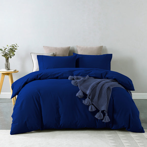 NNEDSZ Comfort Vintage Washed 100% Cotton Quilt Cover Set Bedding Ultra Soft Single Royal Blue