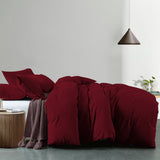 NNEDSZ Comfort Vintage Washed 100% Cotton Quilt Cover Set Bedding Ultra Soft Single Mulled Wine